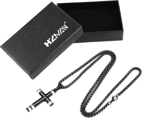HZMAN Philippians 4:13 Cross Pendant STRENGTH Bible Verse Stainless Steel Necklace 3 Colors Available...