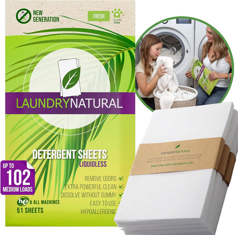 Luxury Laundry Detergent Sheets - 102 loads, Eliminate Odors & Sweat, Enzyme Stain Remover, Hypoallergenic...