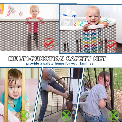 Indoor Outdoor Baby Safety Stair Railing Net Baby Proofing Stair Balcony Banister Rail Guard Child Safety Stair Protection Safe Rail 6.6ft L x 2.6...