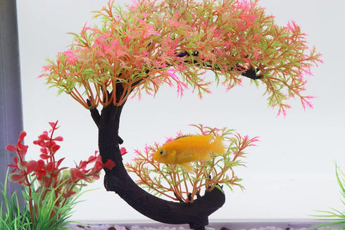 AQUA KT Aquarium Landscape Curved Tree Magenta Plant Plastic for Betta Clownfish Cichlid Guppy Glofish Tank Decoration...
