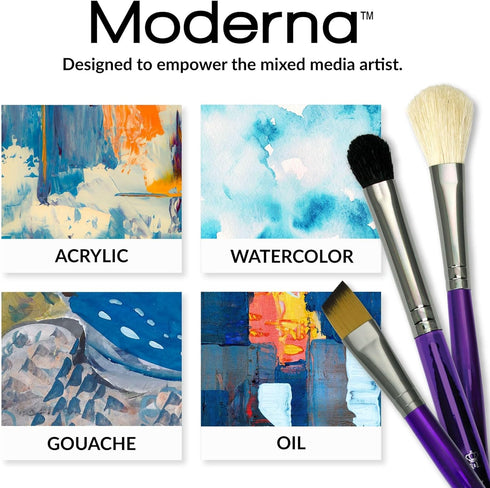 Royal & Langnickel Moderna, 5pc Oval Wash & Blender Brush Set for All Painting Mediums, Includes - Oval Wash, Blender, Fan & Liner Brushes Purple...