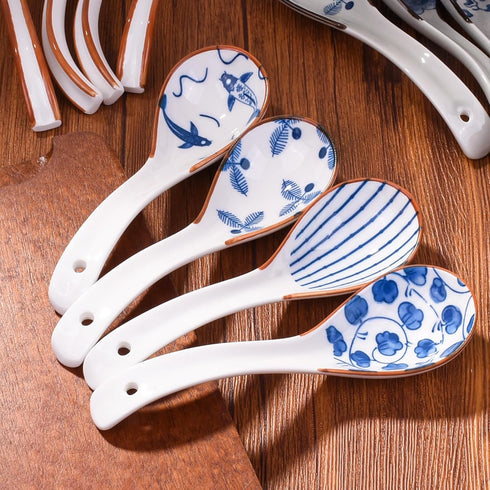 4 Pieces Japanese Soup Spoons Ceramic Spoons Asian Soup Spoon sets Suitable for Pho, Ramen, Noodles...