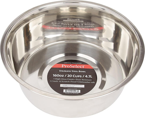 Proselect Stainless Steel Classic Dog Bowl, 5-Quart...