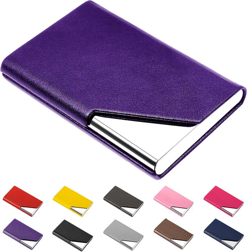 Padike Business Card Holder, Upgraded Leather Business Card Case Pocket Card Holders for Men or Women, Metal Slim Name Card Holder RFID Blocking B...