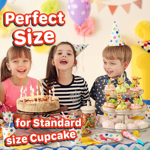 24x Honey Bear Cupcake Toppers – Strong Picks Happy Birthday Décor, Cupcake Decorations for Kids' Birthdays...
