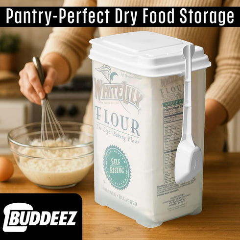 Buddeez Flour and Sugar Container - 3.75 Quart All Purpose Kitchen Organization and Storage Unit, Large Food Storage Container For Kitchen and Org...