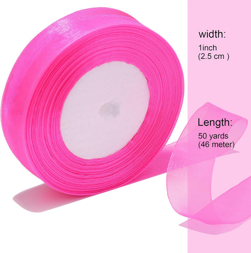 1 Inch Sheer Organza Ribbon 50 Yards Hot Pink Chiffon Ribbon for Gift Wrapping,Bouquets,Wedding,DIY Craft...