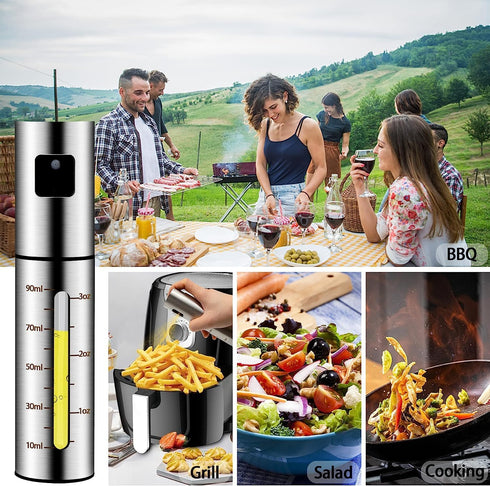 A&J Essentials Oil Sprayer for cooking- 100mL stainless steel, modern, durable, sleek design - Baking, Salad, Grilling, BBQ, Roasting - Oil dispen...
