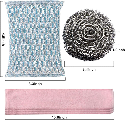 6pcs Stainless Steel Scrubber 2pcs Heavy Duty Scrub Sponges 1pcs Dish Clean Towel for Kitchens Bathroom and More...
