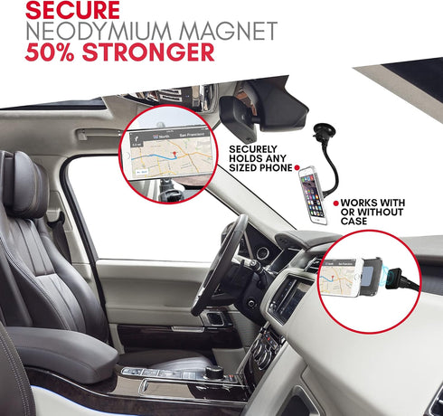 Macally Windshield Phone Mount for Car Magnetic - Suction Cup Window Mount Phone Holder with 8" Long Gooseneck Arm & Super Strong Magnet Mount for...