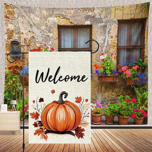 Fall Garden Flag Outdoor 12x18 double sided Courtyard Bag Garden Thanksgiving Pumpkin, Deciduous Harvest flag Welcome Holiday flag outside...