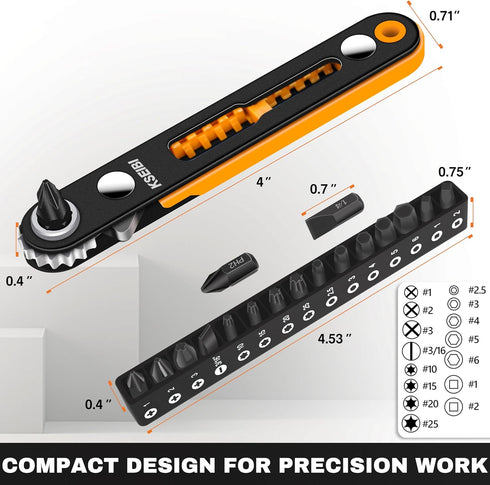 KSEIBI 181787 Mini Ratchet Wrench Set 18-Piece | 1/4" Drive, Slim Profile with Durable Right Angle Screwdriver Bits | Versatile & Compact Tool Kit...