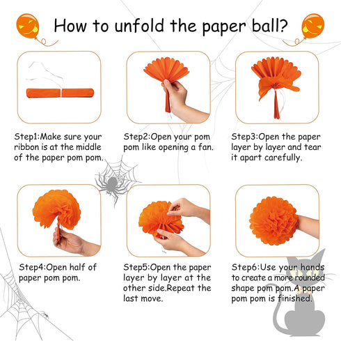 62PCS Halloween Party Decorations Set - Hallowmas Photo Booth Props Banner Balloons Pom Poms Hanging Swirls Spider Pumpkin Ornaments Supplies...