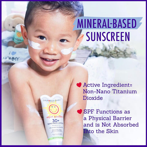 California Baby Super Sensitive SPF 30+ Sunscreen | Broad Spectrum | Titanium Dioxide | Hypoallergenic Unscented Mineral Sunscreen | 51 g / 1.8 oz...