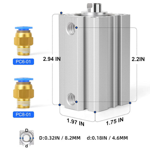 TAILONZ PNEUMATIC 32mm Bore 50mm Stroke Pneumatic Small Thin Cylinder Aluminum Pneumatic Air Cylinder SDA32-50...