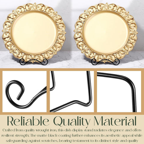 2 Pcs Wrought Iron Plate Stands for Display Small Easel Stand Black Decorative Bowl Holder for Tabletop Bowl Pictures Frame Artwork Book Plaque De...