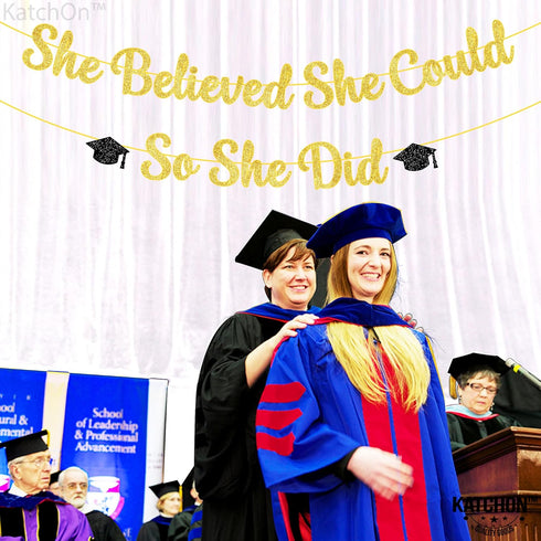 KatchOn, She Believed She Could So She Did Banner - Glitter 10 Feet, No DIY | Gold and Black You Did It Banner, Graduation Decorations 2025 | Medi...