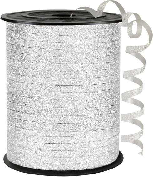 Silver Curling Ribbon, 500 Yard Glitter Silver balloon string, 1/5" ribbon curling for Present Wrapping, Balloon Ribbon, Birthday, Party, Festival...