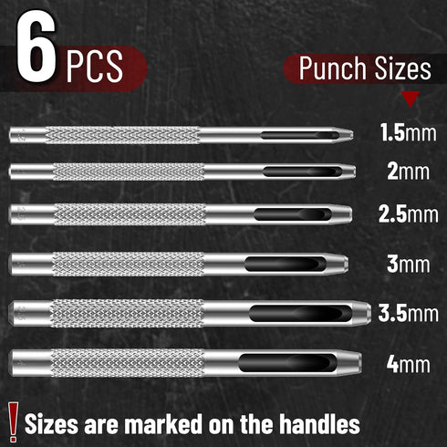 UNCO- Hollow Leather Hole Punch Set, 6 pcs, Steel, Leather Hole Punch Tool, Leather Punch Tool, Hole Punch for Leather Punch Set, Hollow Punch Set...