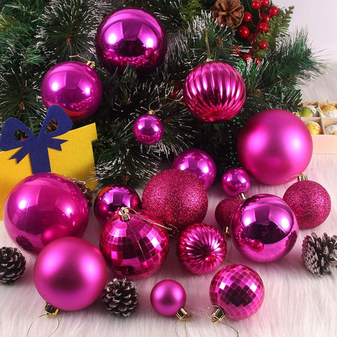 Fuchsia 2.5" Christmas Balls Christmas Tree Decoration Ornaments Shatterproof Hanging Balls for Birthday Halloween Holiday Wedding Decorations Set...