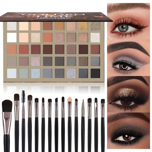 UCANBE Nude Eyeshadow Palette + 15 PCS Makeup Brushes Set, 40 Color Matte Shimmer Glitter Eye Shadow, Neutral Black Dark Grey Smoky Make Up Pallet...