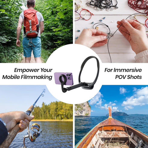 Magnetic Neck Phone Holder, Cell Phone Mount Lazy Bracket with Long Pole and Chest Pad, 2 in 1 Hand Free POV/Vlog Video Shooting Holder for Record...