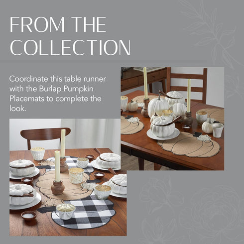 Elrene Home Fashions Burlap and Check Pumpkin Centerpiece Table Runner, 13" x 36", Black and White...