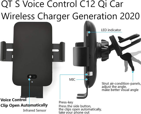 QT S Wireless Car Charger Qi Auto Clamp Voice Control Touch Sensor Infrared Induction Fast Charging Wireless Holder Compatible iPhone 12 12Pro Max...