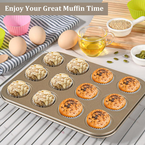 Mini Muffin Pan, Premium Small Cupcake Pans, Carbon Steel 12-Cup Muffin Tin, Versatile Non-Stick Bakeware...