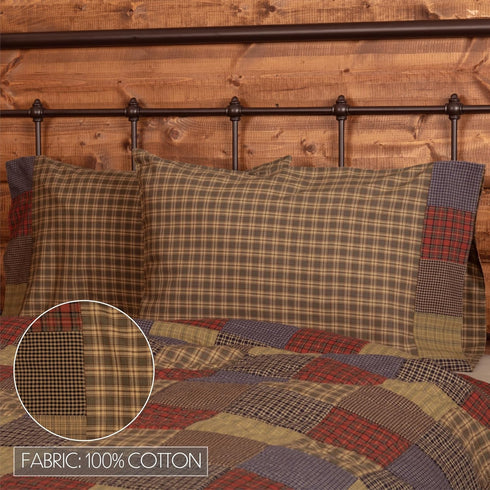 VHC Brands Rustic Bedding Ridge Cotton Patchwork Plaid Standard Pillow Case Set of 2, Cedar Green…...