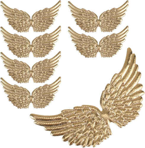 NUOBESTY Angel Wing Shape Embroidered Patches, Iron on Patches Applique DIY Craft Decoration Sew On for Clothes Jeans 12pcs (Gold)...