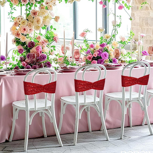 Poise3EHome Red Sequin Chair Sashes Folding Chair Covers Bow for Wedding Party Reception Decorations, 10 PCS...