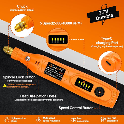 GOXAWEE Mini Cordless Rotary Tool Kit with 105pcs Accessories, USB Charging 5-Speed 18000rpm Multi-Purpose Art Craft Tool with 3.7V Li-ion Battery...