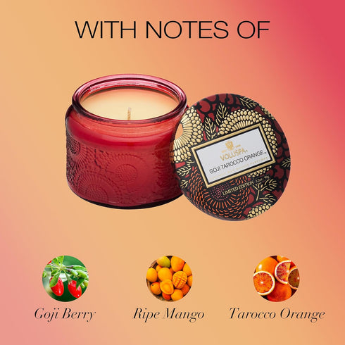 Voluspa Goji Tarocco Orange, Petite Candle Jar, 3.2 oz, 25 Hour Burn Time, Coconut Wax for Clean Burning, Handcrafted in the USA...