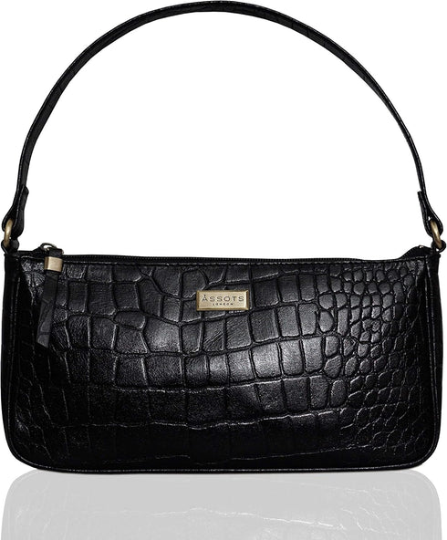 Leather Shoulder Bag for Women - Retro Classic Clutch Real Leather Croc Print Tote Small Purse Handbag with Zipper Closure...