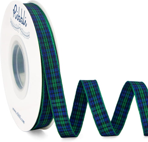 Ribbli Black Watch Tartan Ribbon,3/8 Inches x Continuous 25 Yards,Christmas Ribbon Use for Gift Wrapping, Christmas Decoration-Blue/Green...