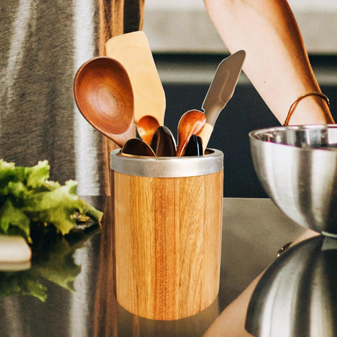 Wooden Utensil Holder - Acacia Wood Utensil Holder - Wooden Spoon Holder - Utensil Holder Wood - Wooden Utensil Holder for Countertop - Wooden Kit...