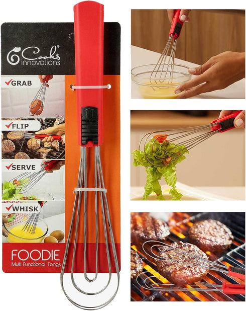Tongs for Cooking Multipurpose 6-in-1, Kitchen Utensils, Whisks for Cooking, Egg Beater Mixer, Salad Tongs for Serving Grill Bbq Steel...