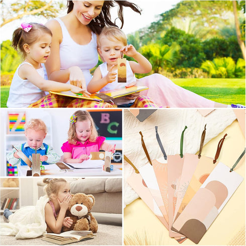 60 Pieces Abstract Boho Bookmarks Minimalist Line Bookmarks Women Minimalist Geometric Sun Double Sided Bookmark Minimalist Landscape Page Markers...