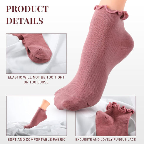 Yahenda 10 Pair Women Ruffle Socks Aesthetic Frilly Ankle Socks Cuff Socks Knit Lace Ruffle Cute Socks for Women Girls...