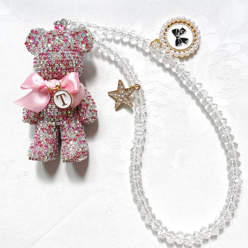 Cute Bling Bear Rear View Mirror Hanging Accessories Sparkle Hanging Ornaments Diamond Bear Charms for Car Mirror (Pink)...