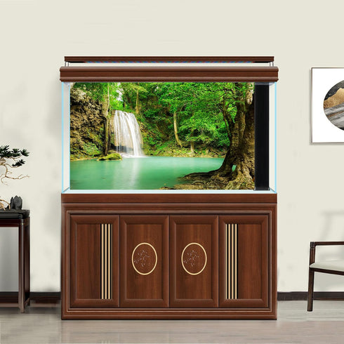 Waterfall Aquarium Background Lake Old Tree Terrarium Background Tropical Plants Fish Tank Backdrop Sunny Mountain Vinyl Fish Tank Decor 24x16in...