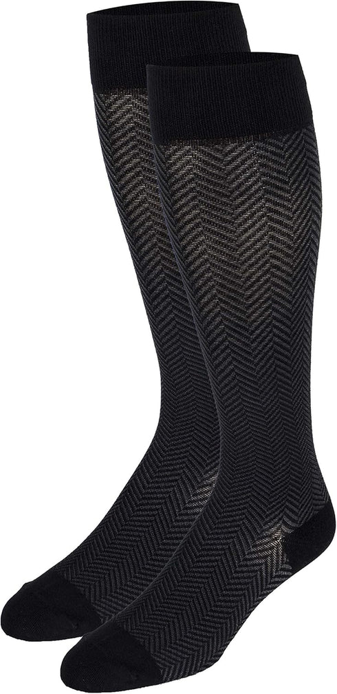 20-30 mmHg Cotton Socks for Women, Black Herringbone, Large...