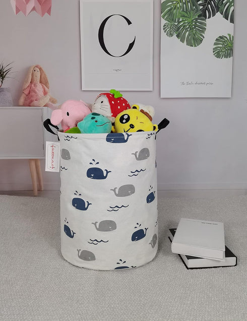 QUEENLALA Large Storage Basket,Laundry Hamper/Bathroom/Home Decor/Collapsible Round Storage Bin,Boys and Girls Hamper/Boxes/Clothing(Round-Blue Cu...