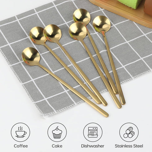 8PCS Coffee Spoons 6.7 Inches Round Stainless Steel Espresso Spoon, Gold Long Handle Stirring Tea Spoons, Coffee Bar Accessories for Dessert Cake ...
