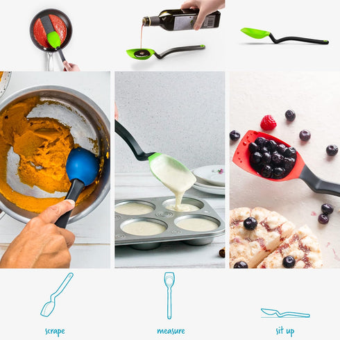 Dreamfarm Supoon Non-Stick Sit-Up Silicone Scraping, Serving, Cooking Spoon Measures 5ml Tsp & 15ml Tbsp - 11" Green...