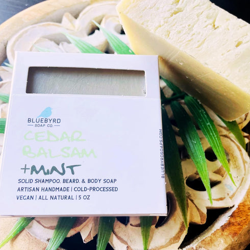 Bluebyrd Soap Co. Cedar Balsam + Mint Solid Shampoo & Body Wash Soap Bar | 100% All Natural Multi-Purpose Bars -Refreshing Menthol Scent | Pure Es...