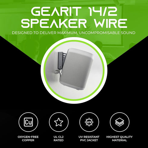 GearIT 14/2 Speaker Wire (20 Feet) 14AWG Gauge - Fire Safety in Wall Rated Audio Speaker Wire Cable / CL2 Rated / 2 Conductors - OFC Oxygen-Free C...