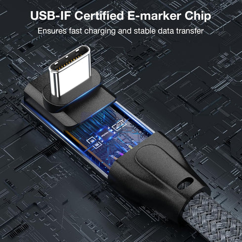 USB C to USB C Cable 100W Fast Charging Cable, Right Angle USB Type C Cable 20Gbps Data Transfer 4K@60Hz Video Cable 90 Degree Compatible with Thu...
