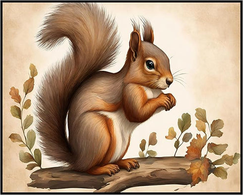 Posterizer 1 pcs- Cute squirrel on a trunk with green leaves-Art for Animal Lovers- Gift for Men Women Entrepreneur Teens-decor for Bedroom, Offic...